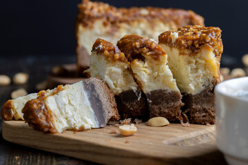 Cheesecake made of soft fresh cheese and peanuts