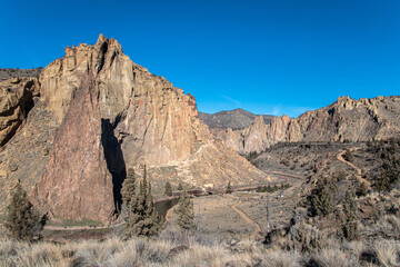 River Snaking Through Cliffs Canyon in Smith Rock State Park, OR
