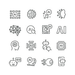 Artificial intelligence related icons: thin vector icon set, black and white kit