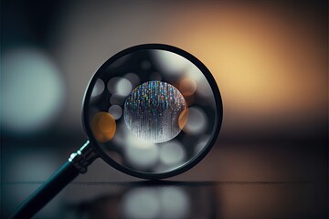 AI-generated illustration of a magnifying glass bringing the background into sharper focus. MidJourney. - obrazy, fototapety, plakaty