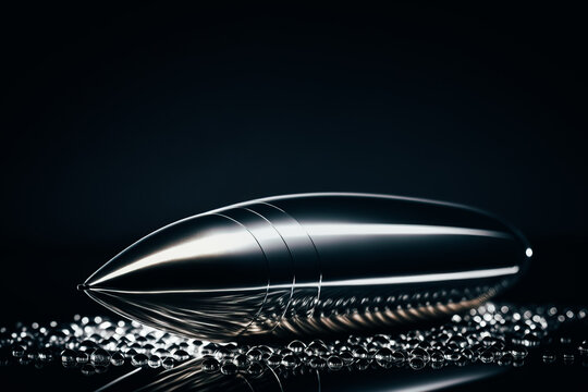 A close-up photo of a shiny silver bullet on a black background