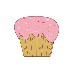 Easter Kuliches  with cream and caramel. Muffin, cake. Food, dessert, sweets in doodle style. Sweet pastries. Vector illustration isolated background.