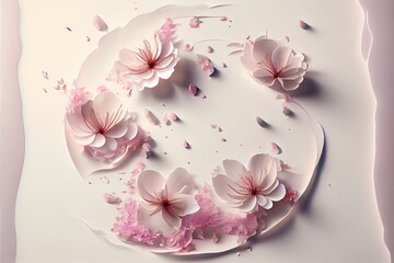 Cherry Blossom Sakura flower and petals floating with soft white background, generative AI Art