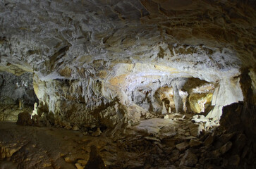 stalactites in underground cavern, caves de Chorange, Isere, France