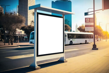 Fototapeta premium Advertisement billboard on roadside in city, blank white billboard mockup