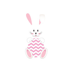 Cute Happy White Easter Bunny Holding Pink ZigZag Pattern Easter Egg Transparent Clipart