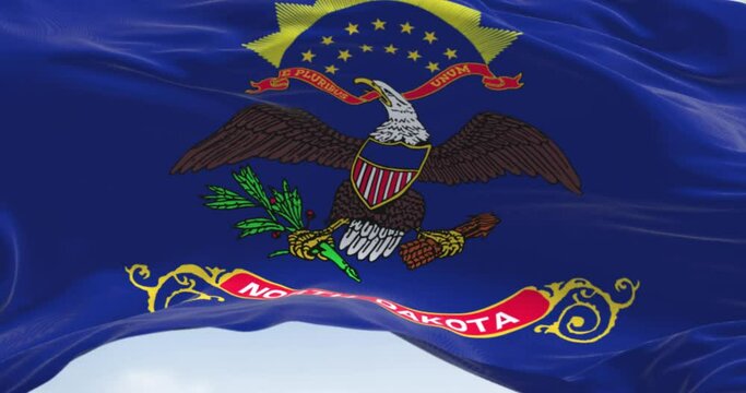 Close-up view of the North Dakota state flag fluttering