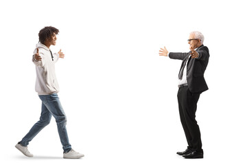 African american young man walking towards a caucasian businessman