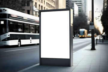 Empty space advertisement board, blank white signboard on roadside in city