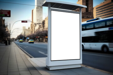Empty space advertisement board, blank white signboard in city