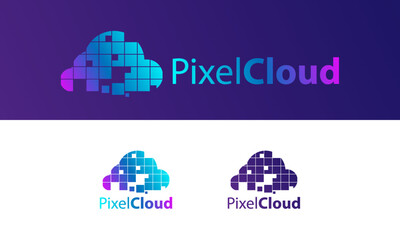 A combination of pixel and cloud logos, logos about big data, quality servers and hosting, and high technology