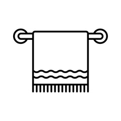 Towel and heated towel rail icon. Black contour linear silhouette. Horizontal front view. Editable strokes. Vector simple flat graphic illustration. Isolated object on a white background. Isolate.