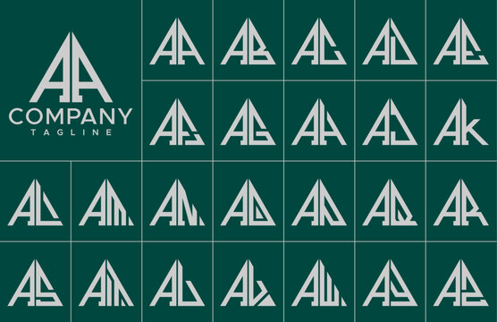 Modern simple line triangle initial letter A AA logo design set
