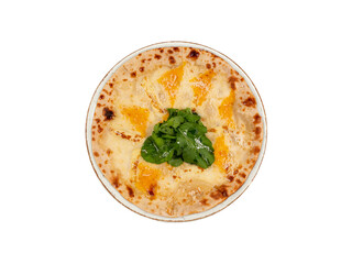 four cheese pizza on an isolated white background, top view