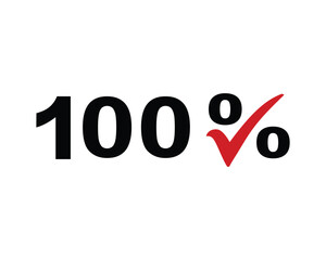 Hundred percent icon, 100% checked, black icon with red check mark, vector illustration