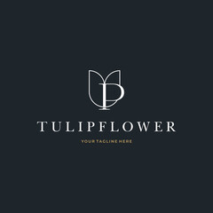 Abstract Tulip Flower Initial Letter P custom logo typography Logo Design Vector Florist Massage Illustration