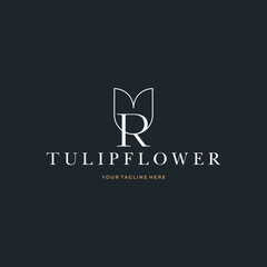 Abstract Tulip Flower Initial Letter R custom logo typography Logo Design Vector Florist Massage Illustration