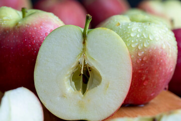 Sliced apple on a chopping board, close up