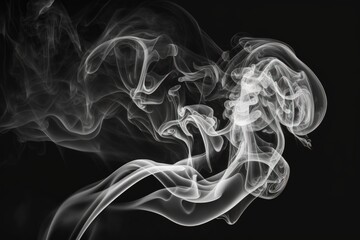 White smoke in an abstract shape is blurred against a black background. Generative AI