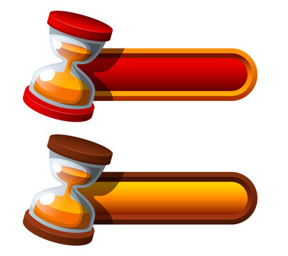 Hourglass bar. Hourglass with colored sand. Vector clipart. Video game interface elements.