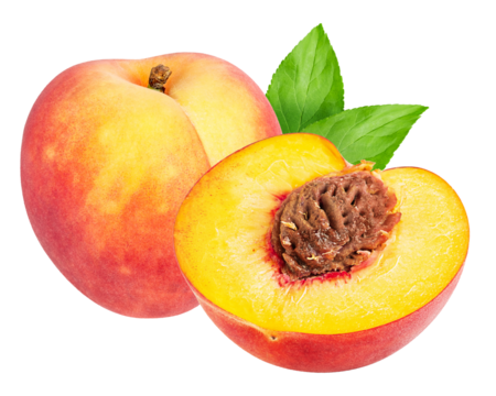 Peach fruit isolated on white or transparent background.