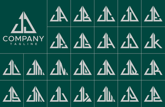 Modern simple line triangle initial letter J JJ logo design set