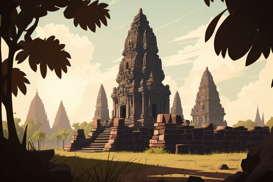 Prambanan, a historic Hindu Temple in Yogyakarta, Indonesia. Generative AI