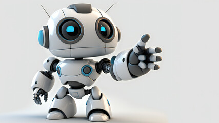 Cute white robot pointing at a copy space, ai generated