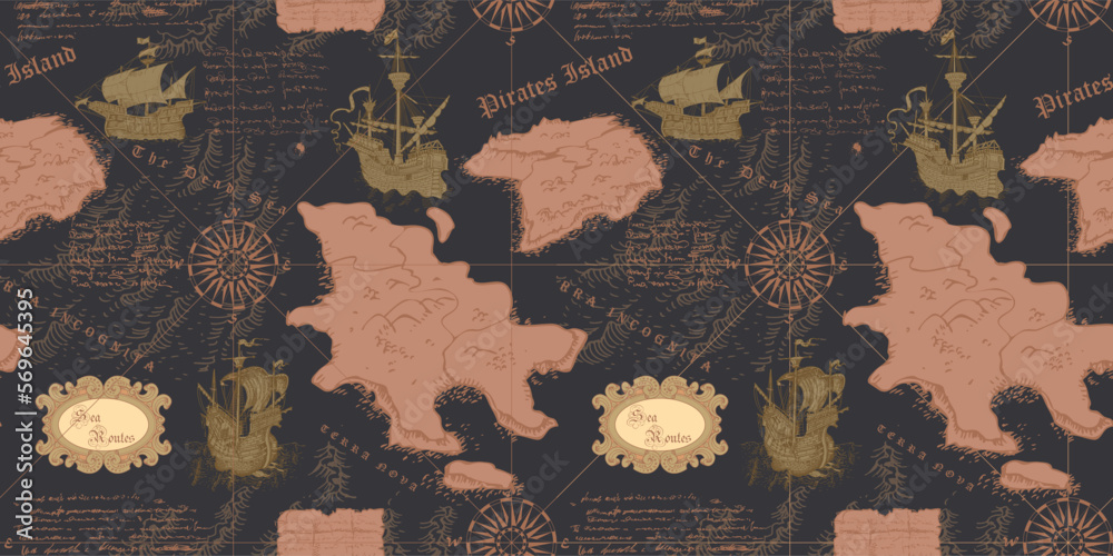 Poster the ancient nautical map of the sea routes