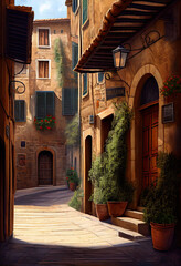 traditional italian small village, old town street , ai generative