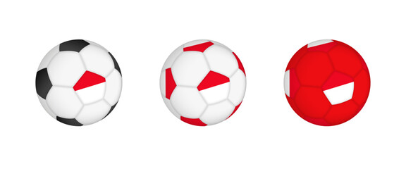 Collection football ball with the Indonesia flag. Soccer equipment mockup with flag in three distinct configurations.