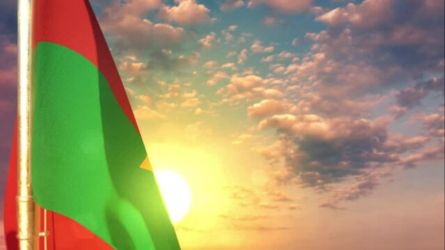 Burkina Faso waving flag on cute sunrise bg