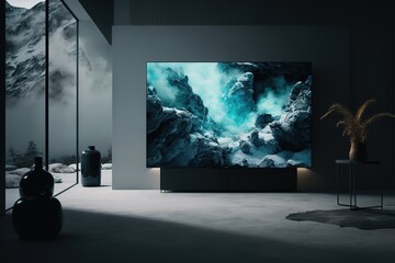 Modern Minimalist Apartment Interior Living Room With 8k Tv Screen