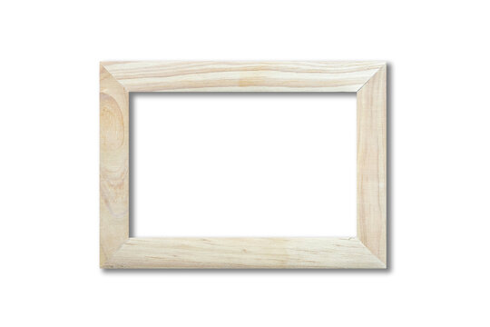 Wooden picture frame hanging on a white wall