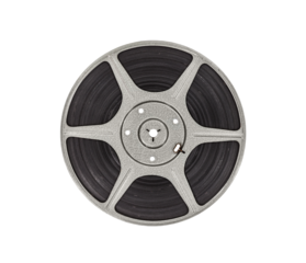 Vintage film movie reel isolated with cut out background.