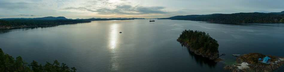 Ganges Harbour and Sister Islands Long Harbor British Columbia Canada Panoramic Aerial View of...