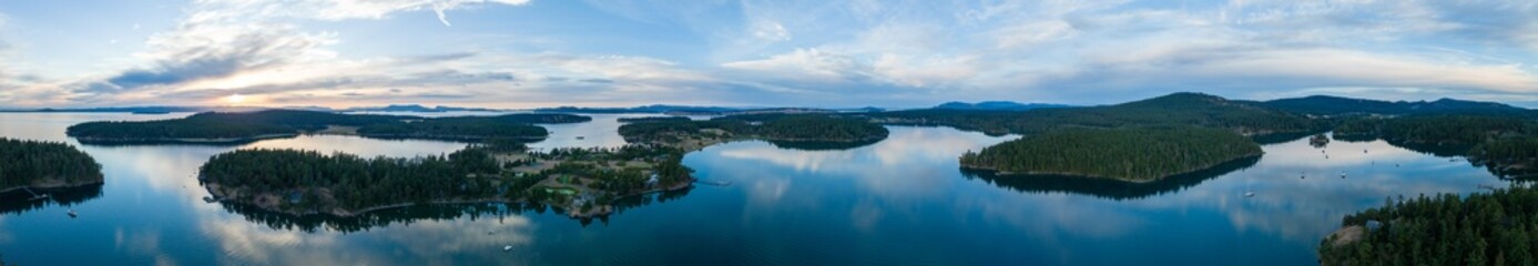 San Juan Island Roche Harbor Henry Islands Garrison Harbour Washington USA Panoramic Sunset View