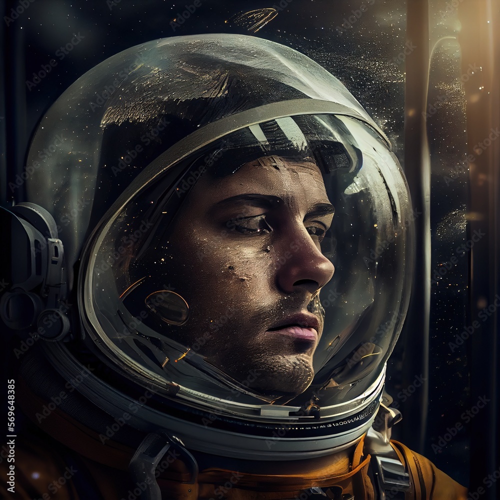 Wall mural portrait of an astronaut in a spacesuit. high-tech astronaut from the future. the concept of space t