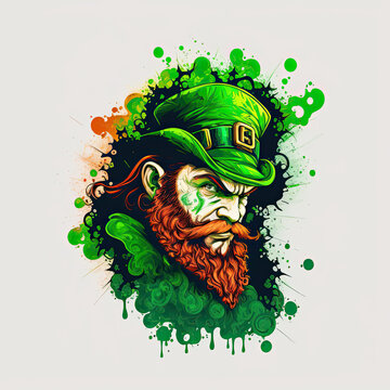 Leprechaun Logo Painting, St Patrick's Day, Design, Tattoo, Tee Shirt, Generative AI