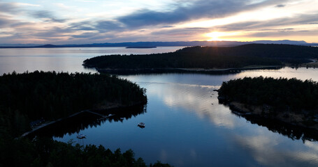 Garrison Harbor San Juan Islands Sunset Aerial View Roche Washington USA
