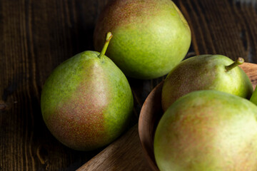 Whole ripe green pears, close up