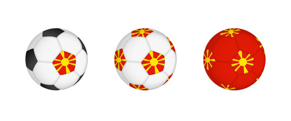 Collection football ball with the North Macedonia flag. Soccer equipment mockup with flag in three distinct configurations.