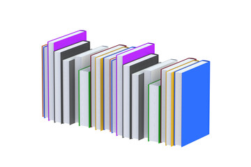 Row of books isolated on white background. 3d render