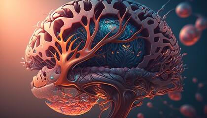 Brain cancer, Brain tumor 3D illustration showing the presence of Brain tumor inside brain with color coded background. generative AI