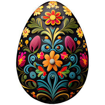 Easter egg with Khokhloma ornament, decoration of traditional Russian painting. Realistic illustration, isolated background. Generative AI