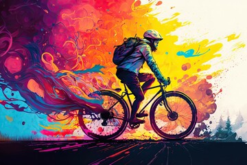 Fototapeta na wymiar Bright Colorful Abstract Cyclist