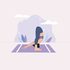 Young woman meditating doing yoga pose in the natural background, Concept illustration for yoga, meditation, relaxation, recreation, healthy lifestyle.