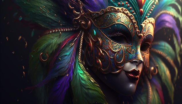 Venetian mask carnival colorful splash art masquerade mardi gras illustration. Generative AI