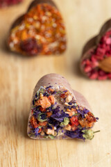 Beautiful milk candies in the shape of a heart