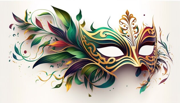 Venetian mask carnival colorful splash art masquerade mardi gras illustration. Generative AI